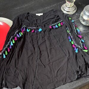 Black Top with Colorful Tassels
